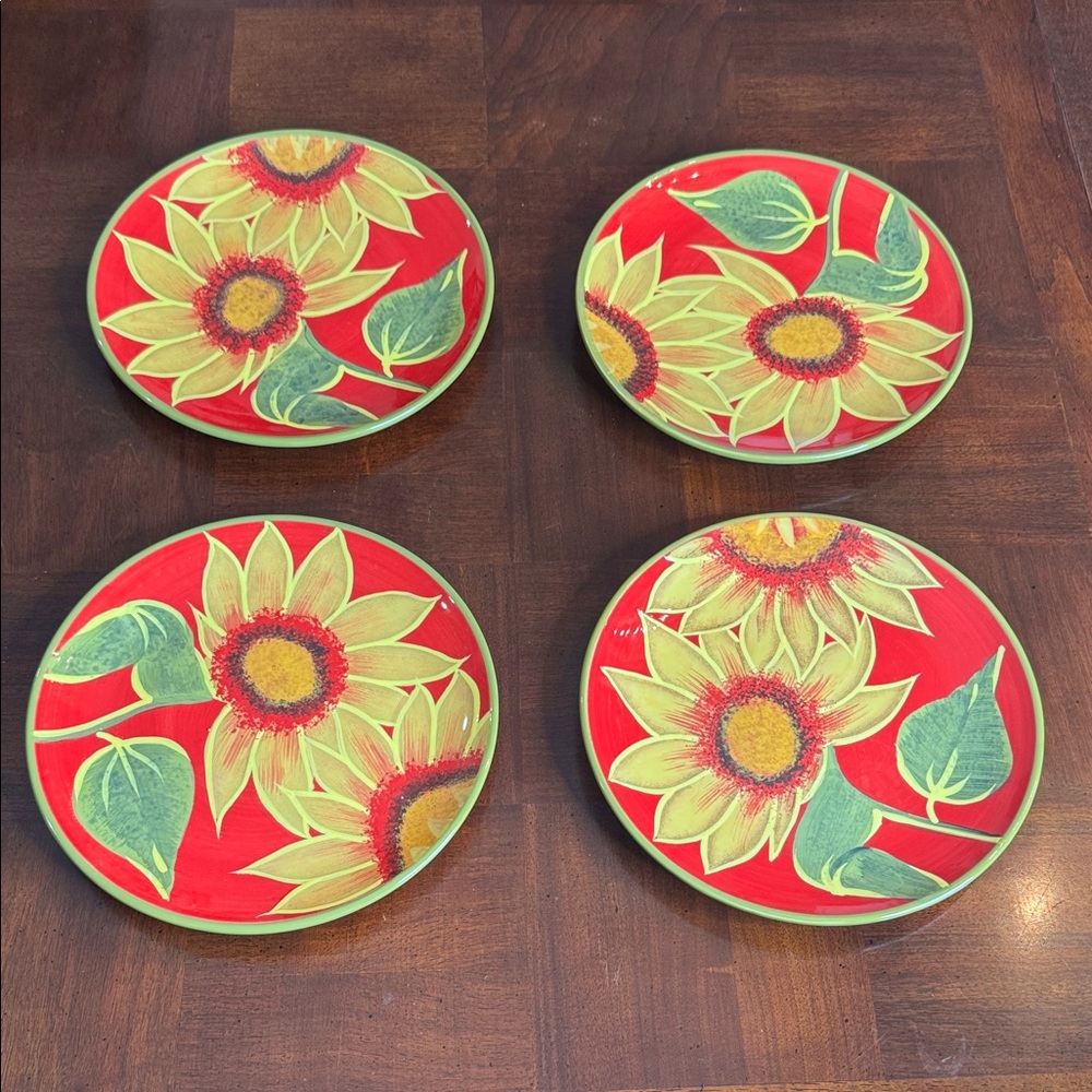 Nel Whatmore Certified International Sunburst Sunflower Foral Luncheon  Plates